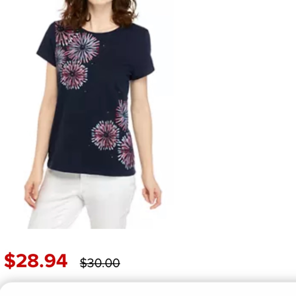 Kim Rogers petites fireworks tee. Worn once. Guess when? :)